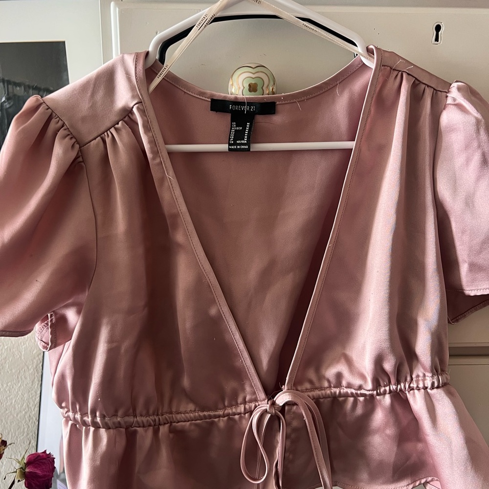 Forever 21 Dusty Rose Satin Tie-Front Blouse